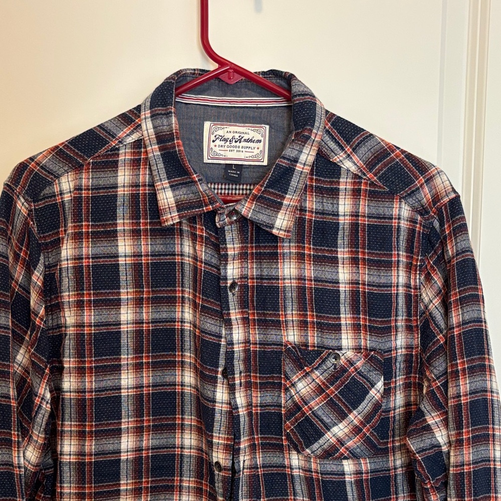 Play of Fashion Men's Navy and Red Plaid Shirt